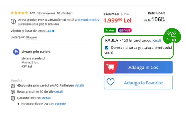 Rabla eMAG card cadou cos cumparaturi