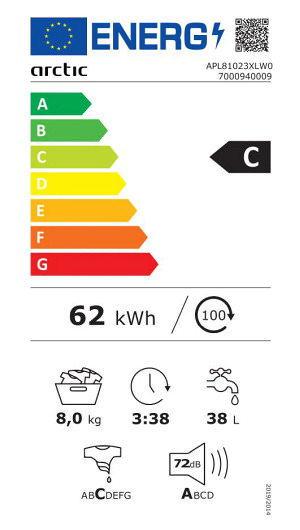 etichetă energetică Arctic APL81023XKW0 mașină spălat rufe